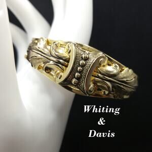 Whiting & Davis Gold Plated Hinged Bracelet, Snap Lock Clasp, Vintage
